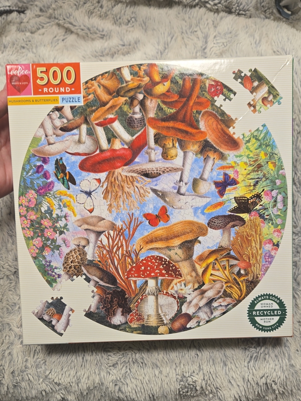 Eeboo 500-Piece Round Mushrooms & Butterflies Jigsaw Puzzle